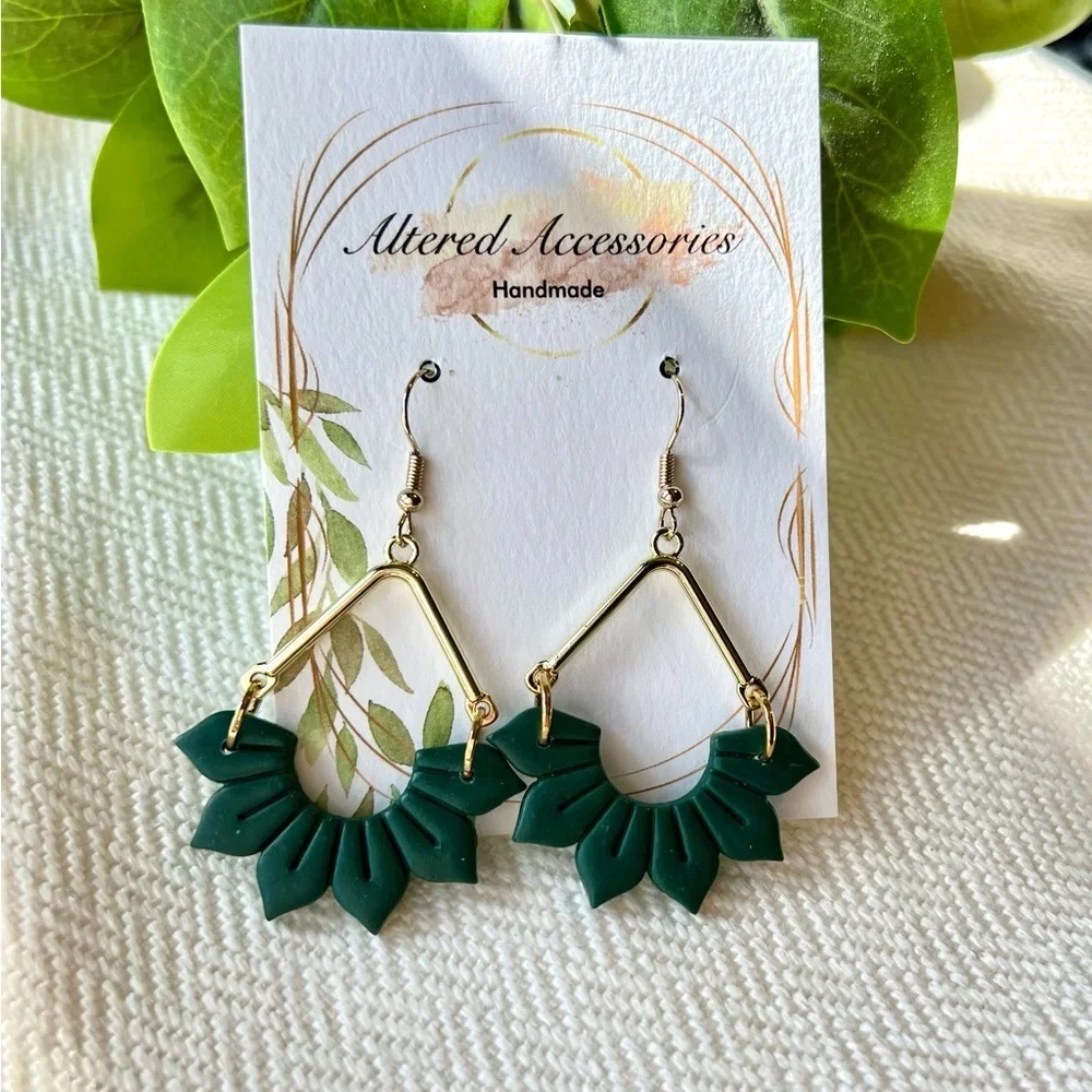 2/$30 Handmade Green and Gold Bar Earrings